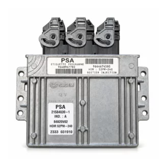 Illustration du calculateur avec prises de faisceau — Sagem 9648967780 / S2PM-240. Visuel IA guidé par la pièce photographiée ; contenu fourni et compatibilité à confirmer.