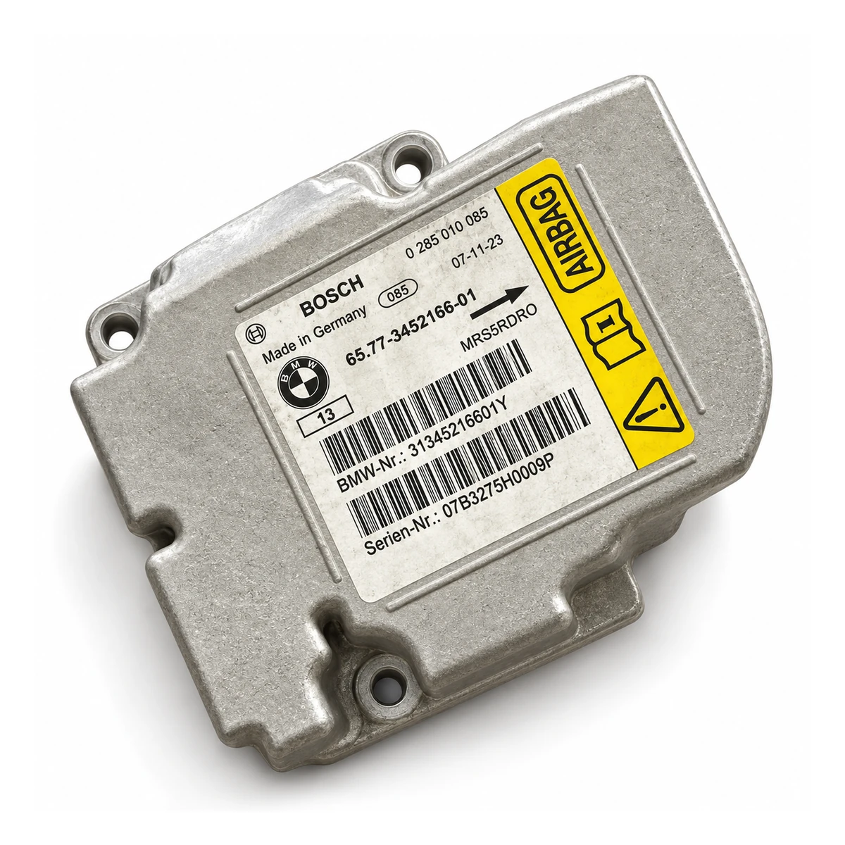 Illustration du boîtier BMW Bosch airbag 65.77-3452166-01 / 0285010085 : 65.77-3452166-01-0285010085 / 65 . 77 - 3452166 - 01 - 0285010085.