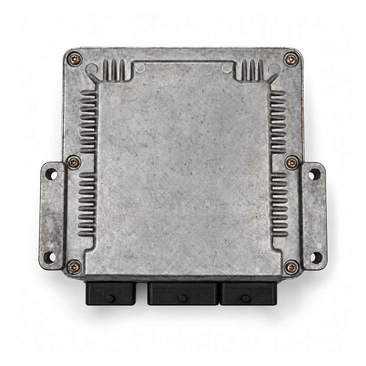 علبة Bosch EDC15C2 — ستة براغٍ وأربع نقاط تثبيت وثلاثة أغطية سوداء — رسم توضيحي مطابق للغلاف الخارجي