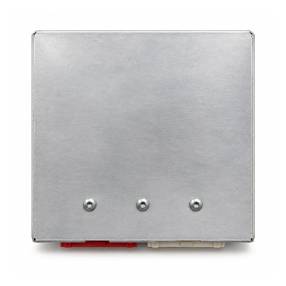 Housing Delco Multec — smooth metal, three mounting points and red and ivory connectors — faithful illustration of the outer housing