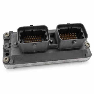 Illustration du boîtier de calculateur moteur Marelli compact à deux prises noires et base aluminium